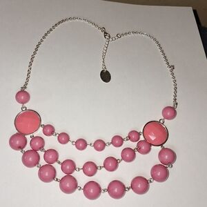 Pink Multi-Strand Statement Silvertone Necklace (ZAD)
